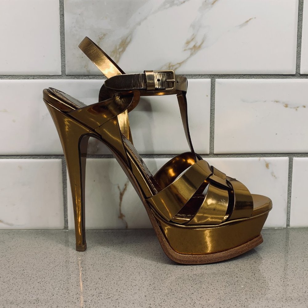 YSL "Tribute" Leather Platform Sandals - Picture 9 of 10